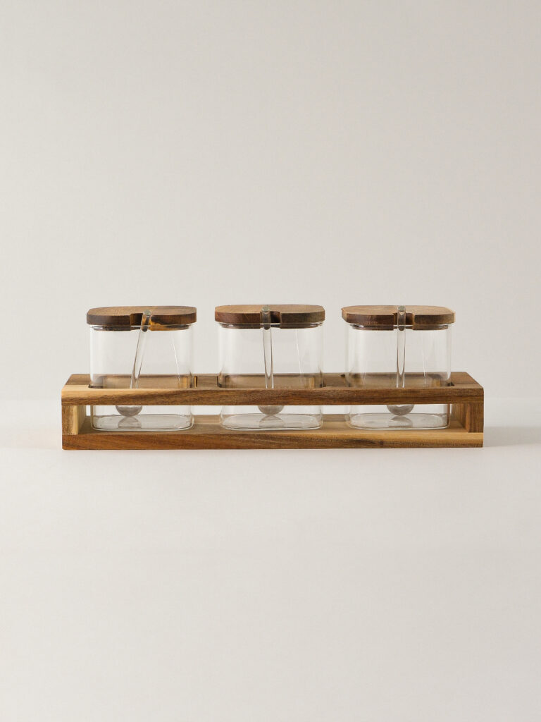 Bergen 3’lü Kaşıklı Akasya Baharatlık