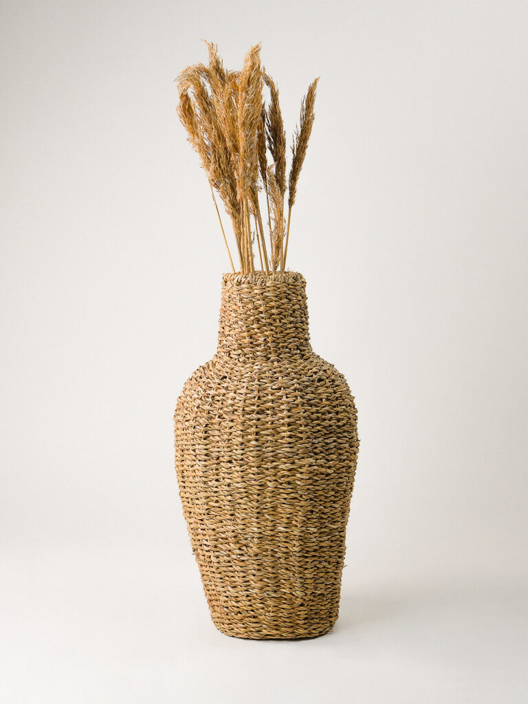 Herme Bombeli Hasır Vazo / Saksılık (60 cm)