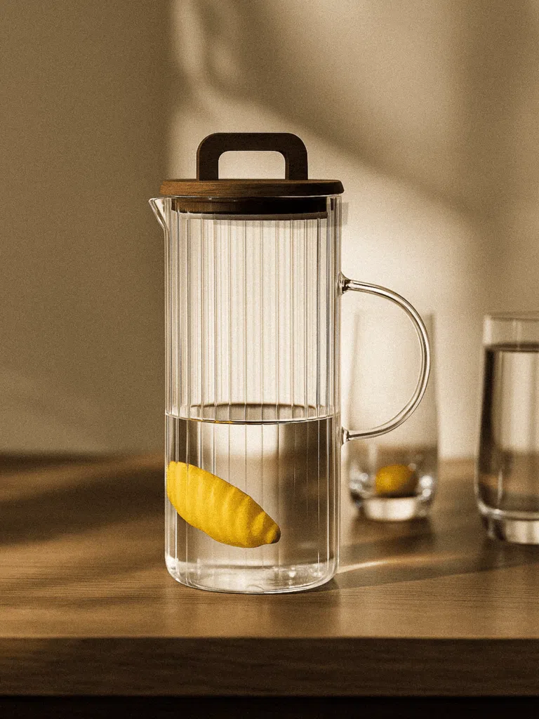 Carle Borosilikat Cam Akasya Kapaklı Sürahi (1300 ml)