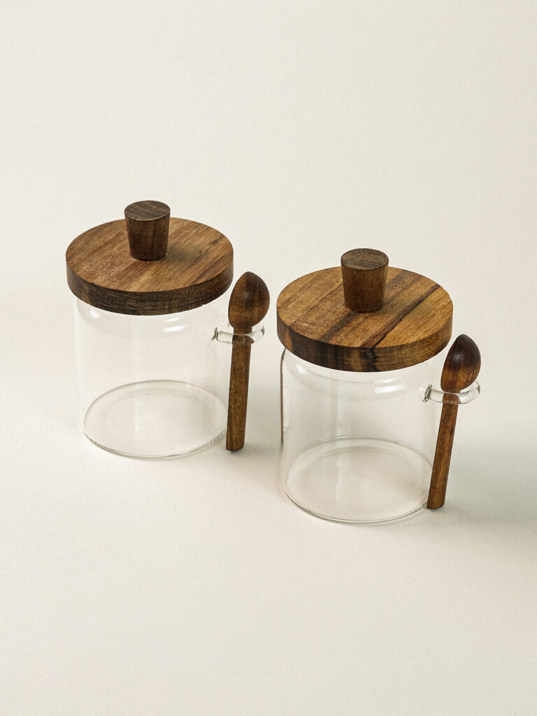 Nue 2’li Akasya Kapaklı Cam Kavanoz (450 ml)