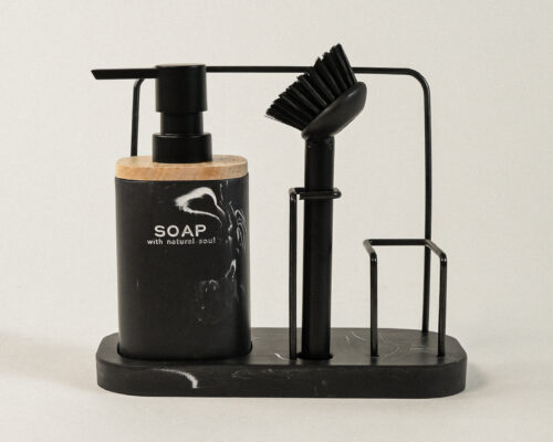 Cleen 3’lü Siyah Polyresin Sabunluk Seti (9 x 19 cm)