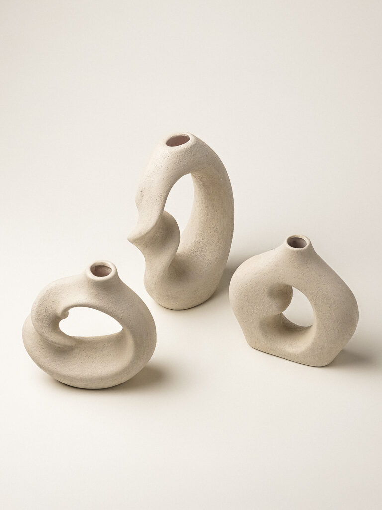 Luvo 3’lü Dokulu Seramik Vazo