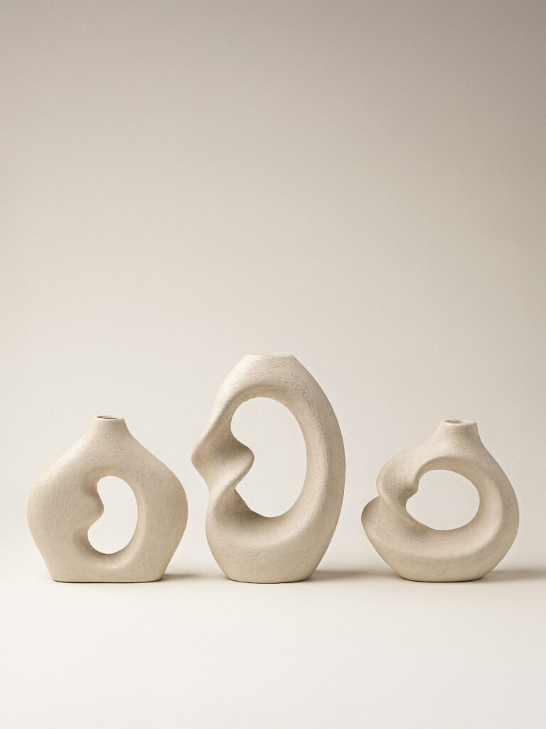 Luvo 3’lü Dokulu Seramik Vazo