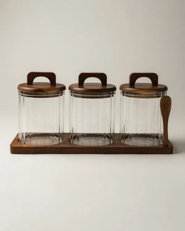 Moss 3’lü Akasya Kapaklı Cam Kavanoz