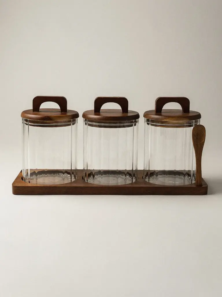 Moss 3’lü Akasya Kapaklı Cam Kavanoz