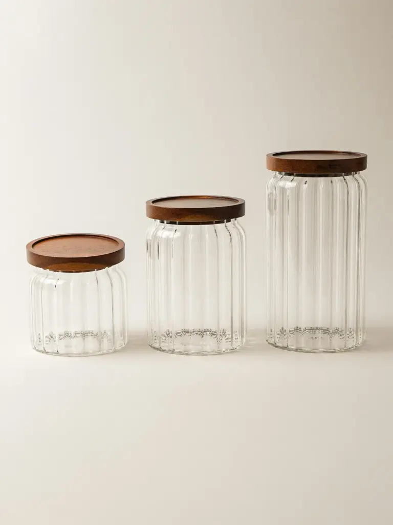 Bolia Akasya Kapaklı Cam Kavanoz Seti